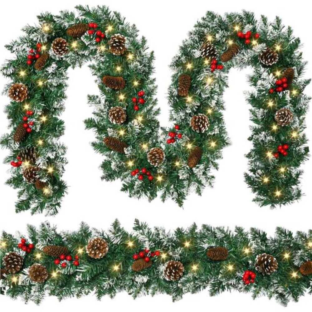 Lighted Christmas Garland 9 FT Battery Operated 50 LED
